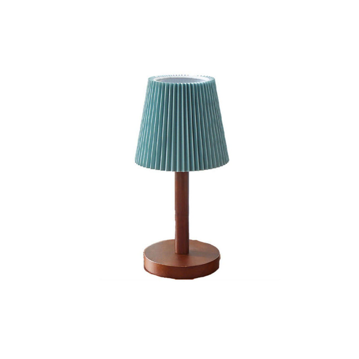 Elegant Walnut Finish Barrel Pleated Shade Table Lamp Image - 8