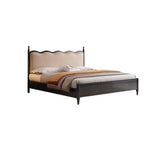 Elegant Wavy Headboard Black Wood Queen Panel Beds Image - 2