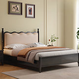 Elegant Wavy Headboard Black Wood Queen Panel Beds Image - 4