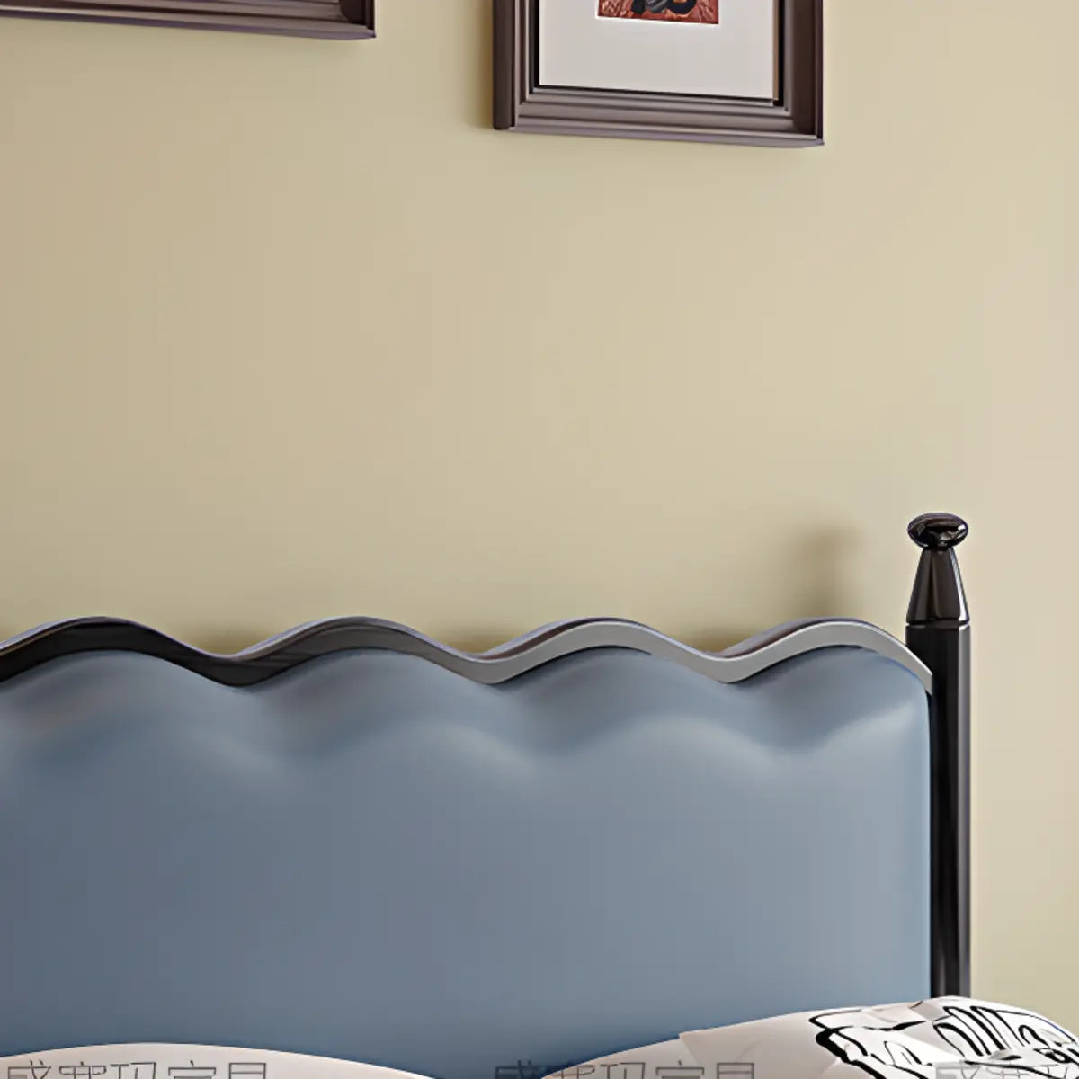 Elegant Wavy Headboard Black Wood Queen Panel Beds Image - 5