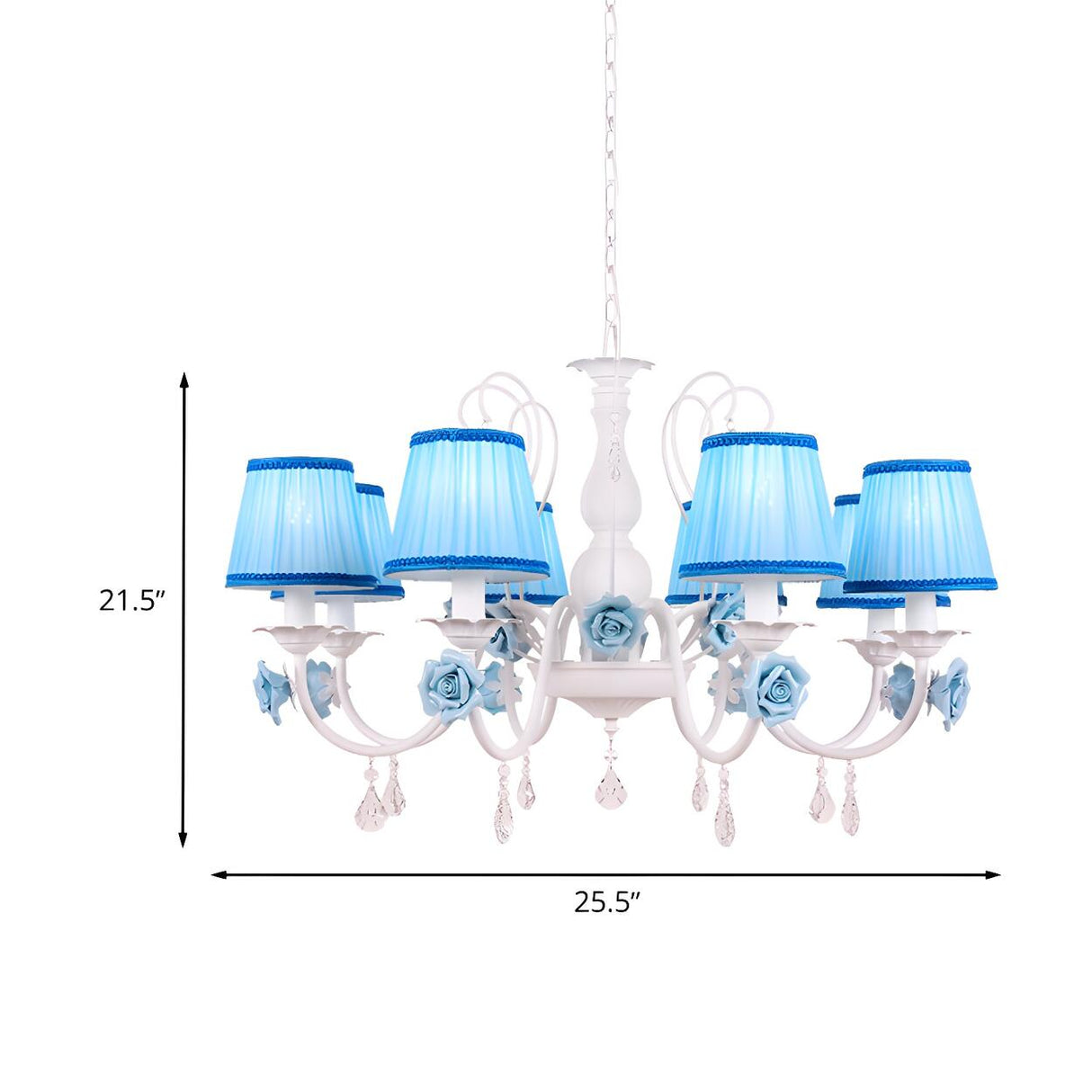 Elegant White Blue Fabric Floral Round Chandelier 