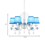 Elegant White Blue Fabric Floral Round Chandelier Image - 13