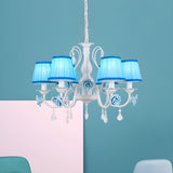 Elegant White Blue Fabric Floral Round Chandelier Image - 5