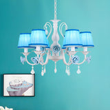 Elegant White Blue Fabric Floral Round Chandelier Image - 6