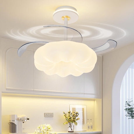 Elegant White Cloud Clear Blade LED Ceiling Fan Light Image - 1