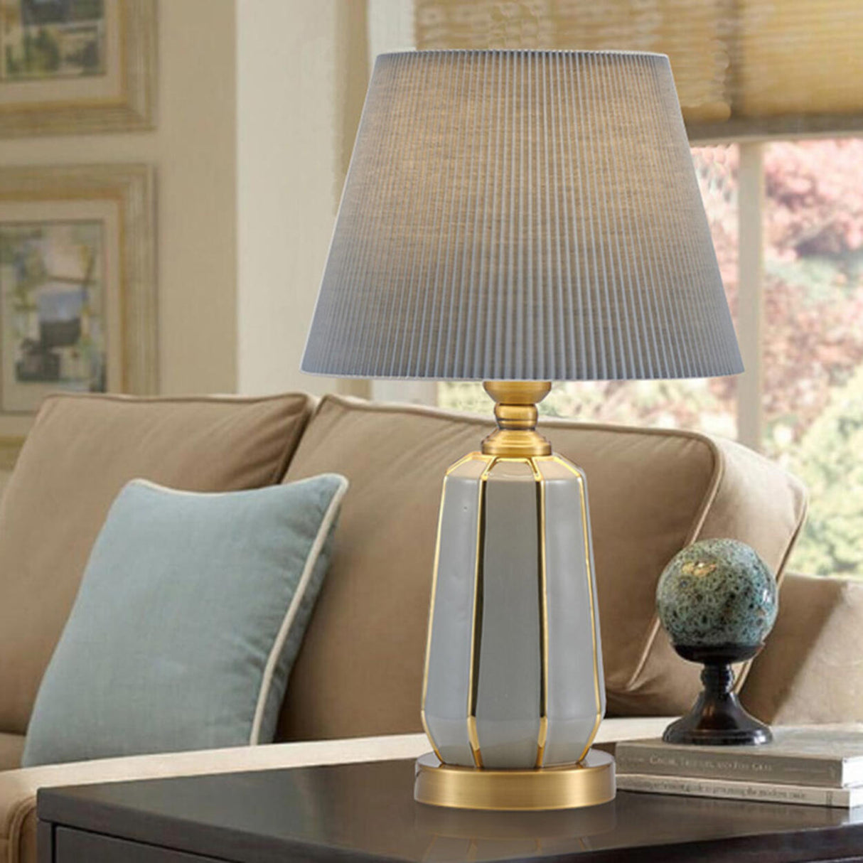 Elegant White Column Base Table Lamp with Rocker Switch Image - 13