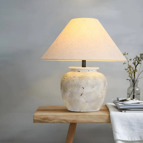 Elegant White Cone Fabric Shade Jar Bedside Table Lamp Image - 1