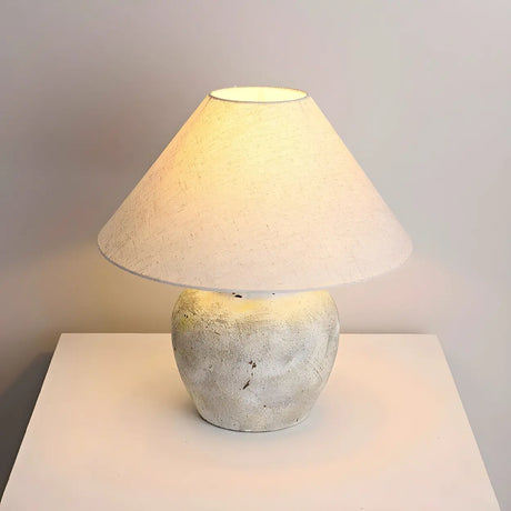 Elegant White Cone Fabric Shade Jar Bedside Table Lamp Image - 2