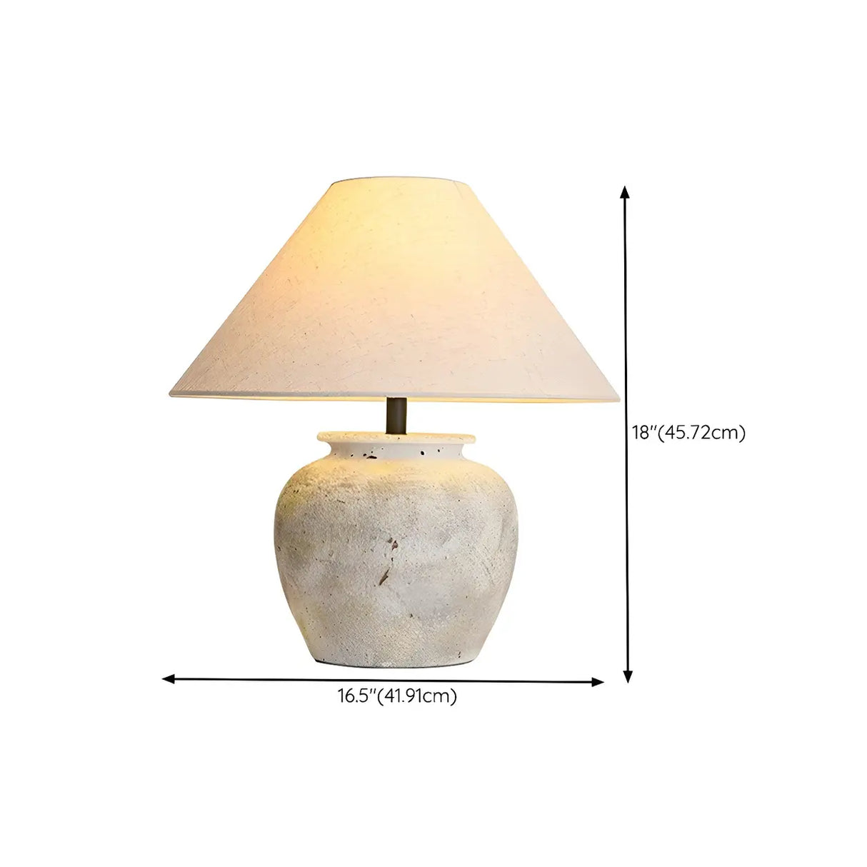 Elegant White Cone Fabric Shade Jar Bedside Table Lamp 