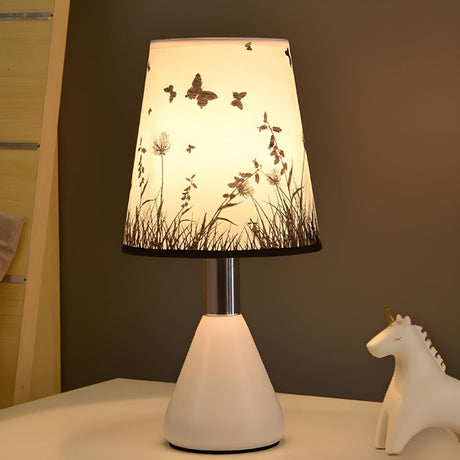 Elegant White Cone Iron Base Floral Fabric Table Lamp Image - 1