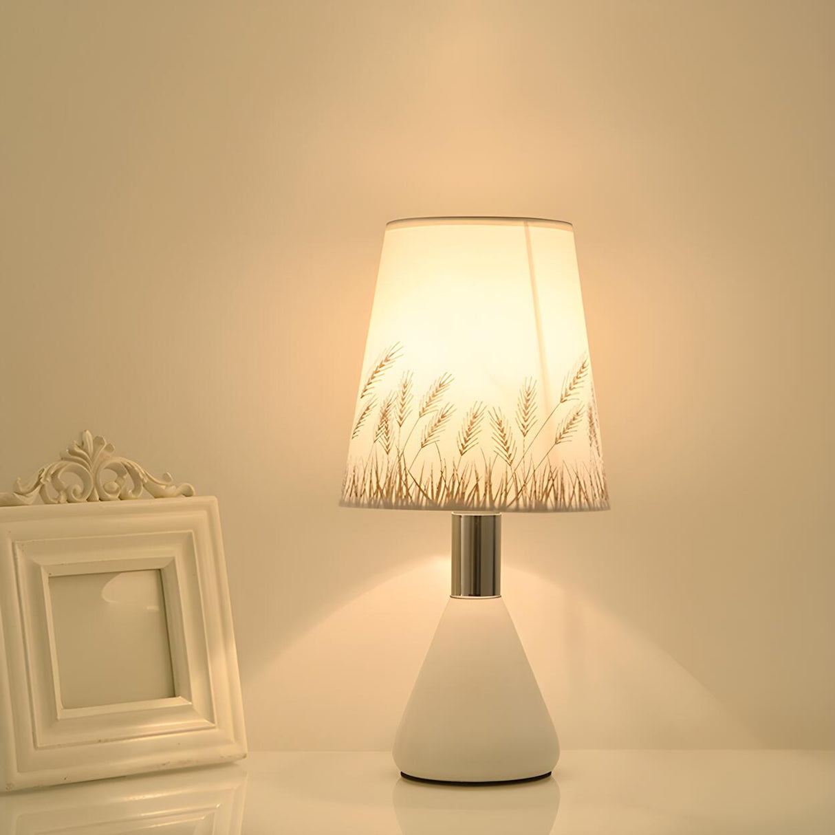 Elegant White Cone Iron Base Floral Fabric Table Lamp Image - 14