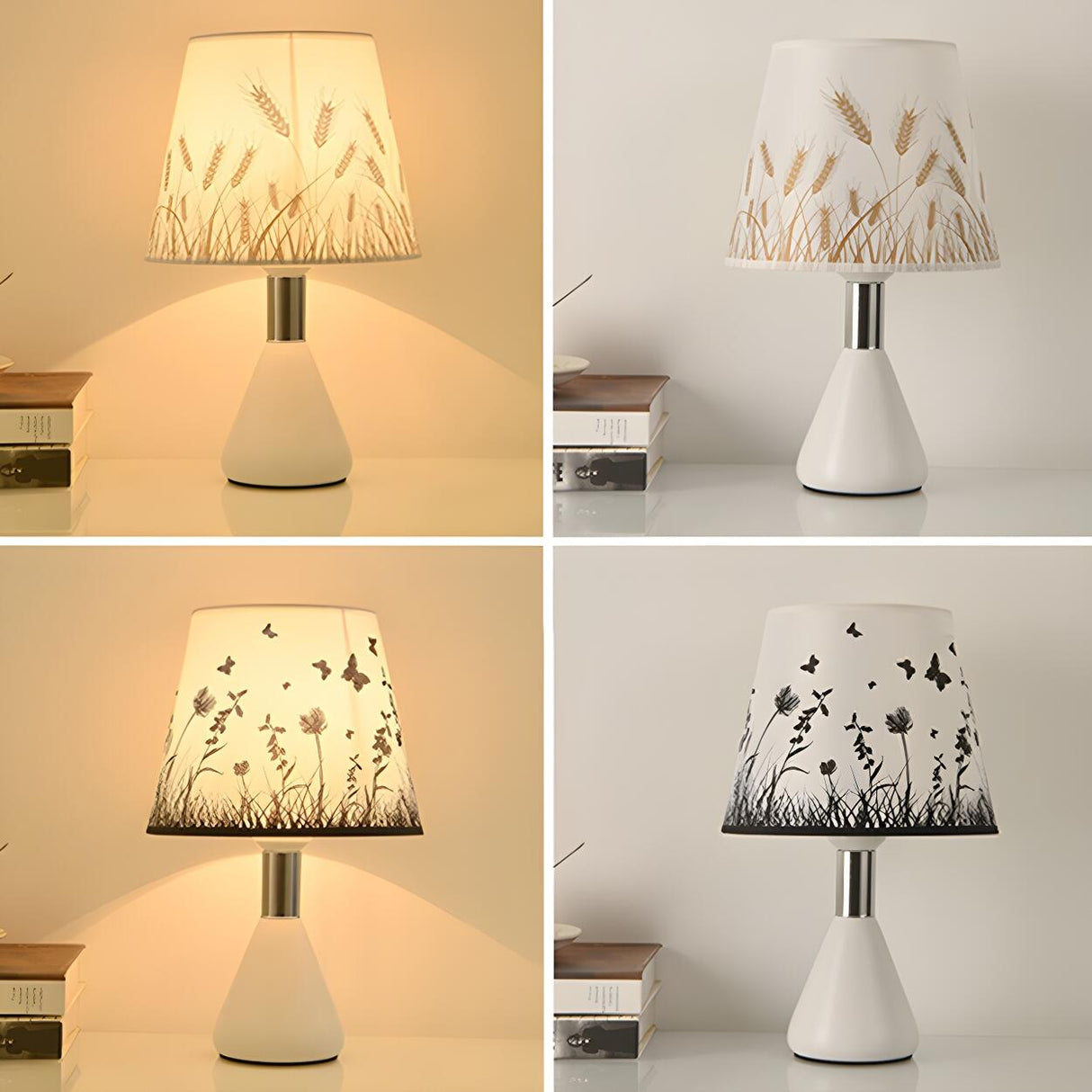 Elegant White Cone Iron Base Floral Fabric Table Lamp Image - 19