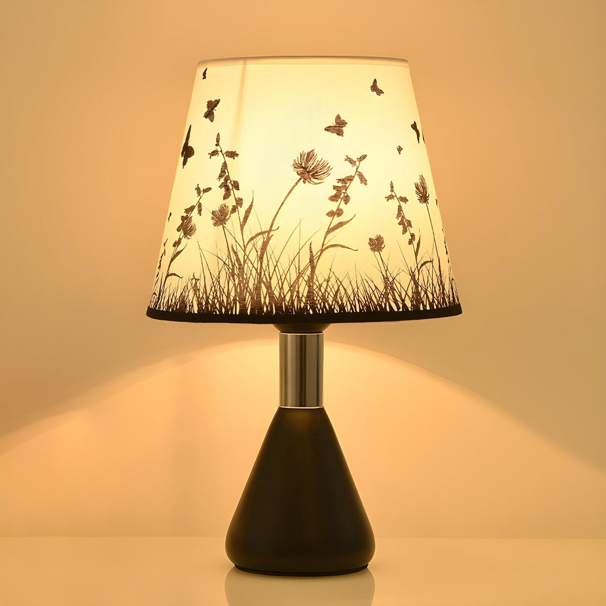 Elegant White Cone Iron Base Floral Fabric Table Lamp Image - 2