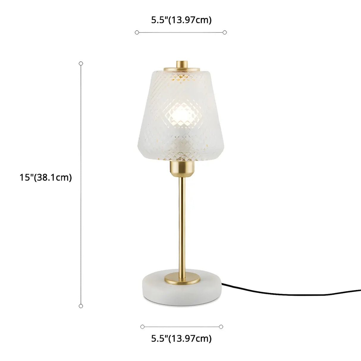 Elegant White Cone Lattice Glass Stone Base Table Lamp 