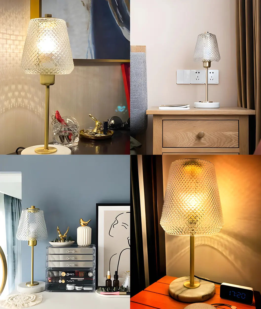 Elegant White Cone Lattice Glass Stone Base Table Lamp Image - 8