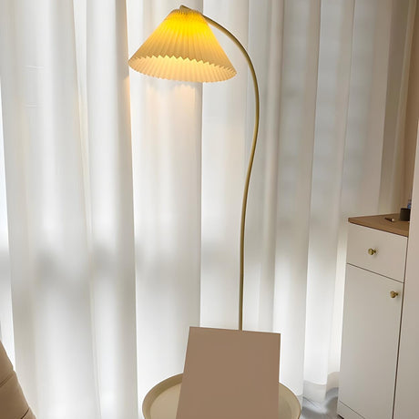 Elegant White Curved Floor Lamp with Pleated Shade Image - 1