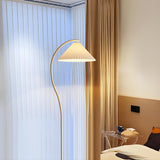 Elegant White Curved Floor Lamp with Pleated Shade Image - 4