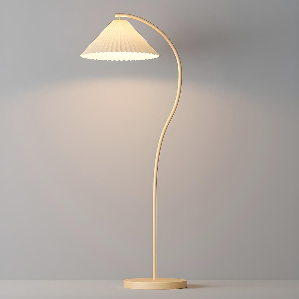 Elegant White Curved Floor Lamp with Pleated Shade Image - 6