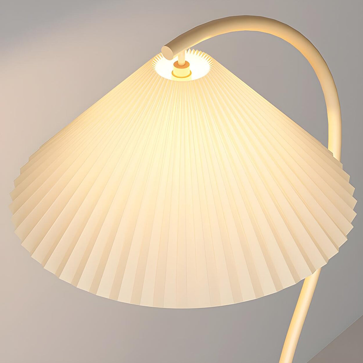 Elegant White Curved Floor Lamp with Pleated Shade Image - 8