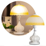 Elegant White Dome Geometric Glass Bedroom Table Lamp Image - 13