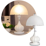 Elegant White Dome Geometric Glass Bedroom Table Lamp Image - 14