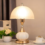 Elegant White Dome Geometric Glass Bedroom Table Lamp Image - 18