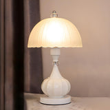 Elegant White Dome Geometric Glass Bedroom Table Lamp Image - 3