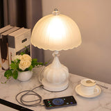 Elegant White Dome Geometric Glass Bedroom Table Lamp Image - 6