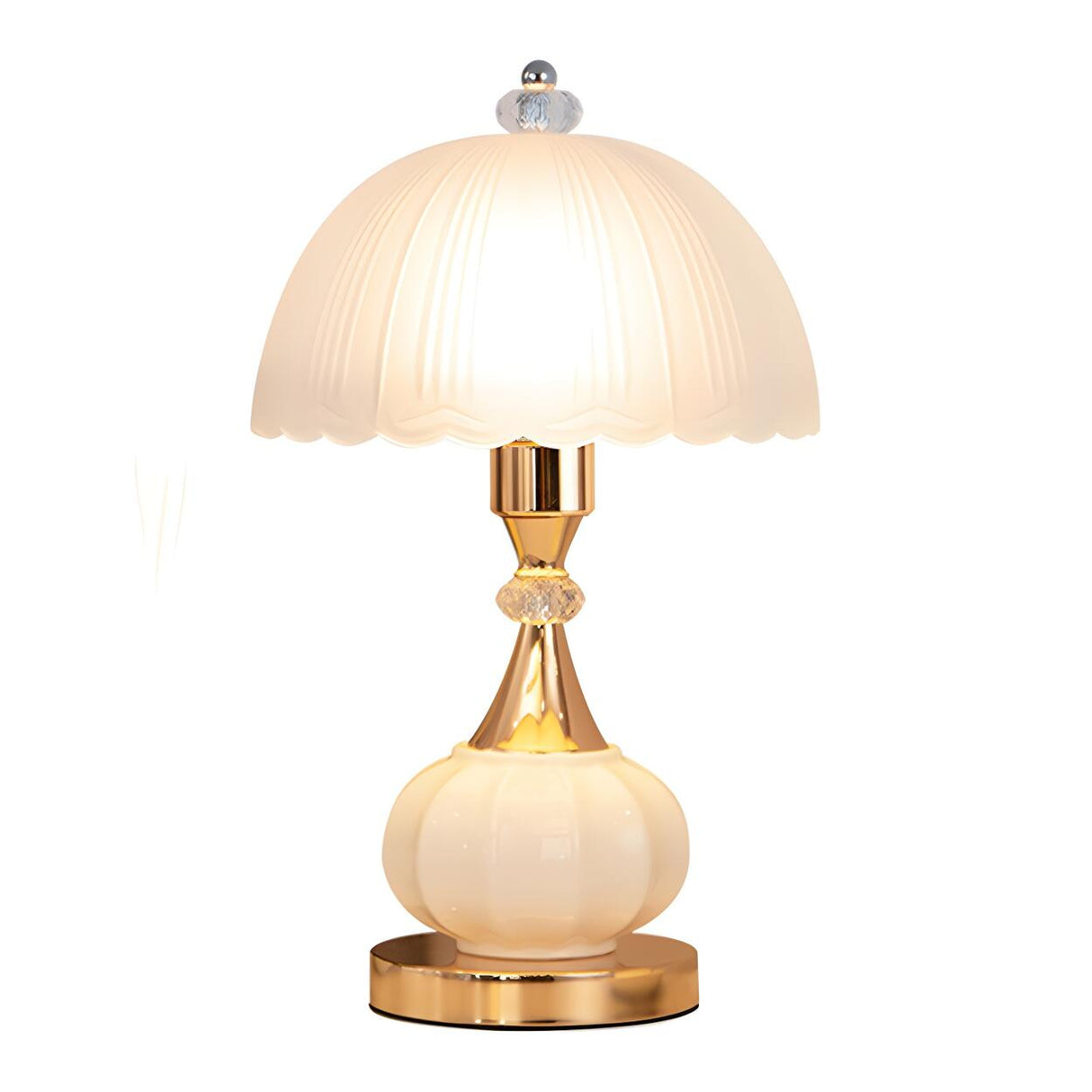 Elegant White Dome Geometric Glass Bedroom Table Lamp Image - 7