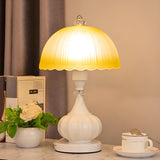 Elegant White Dome Geometric Glass Bedroom Table Lamp Image - 8