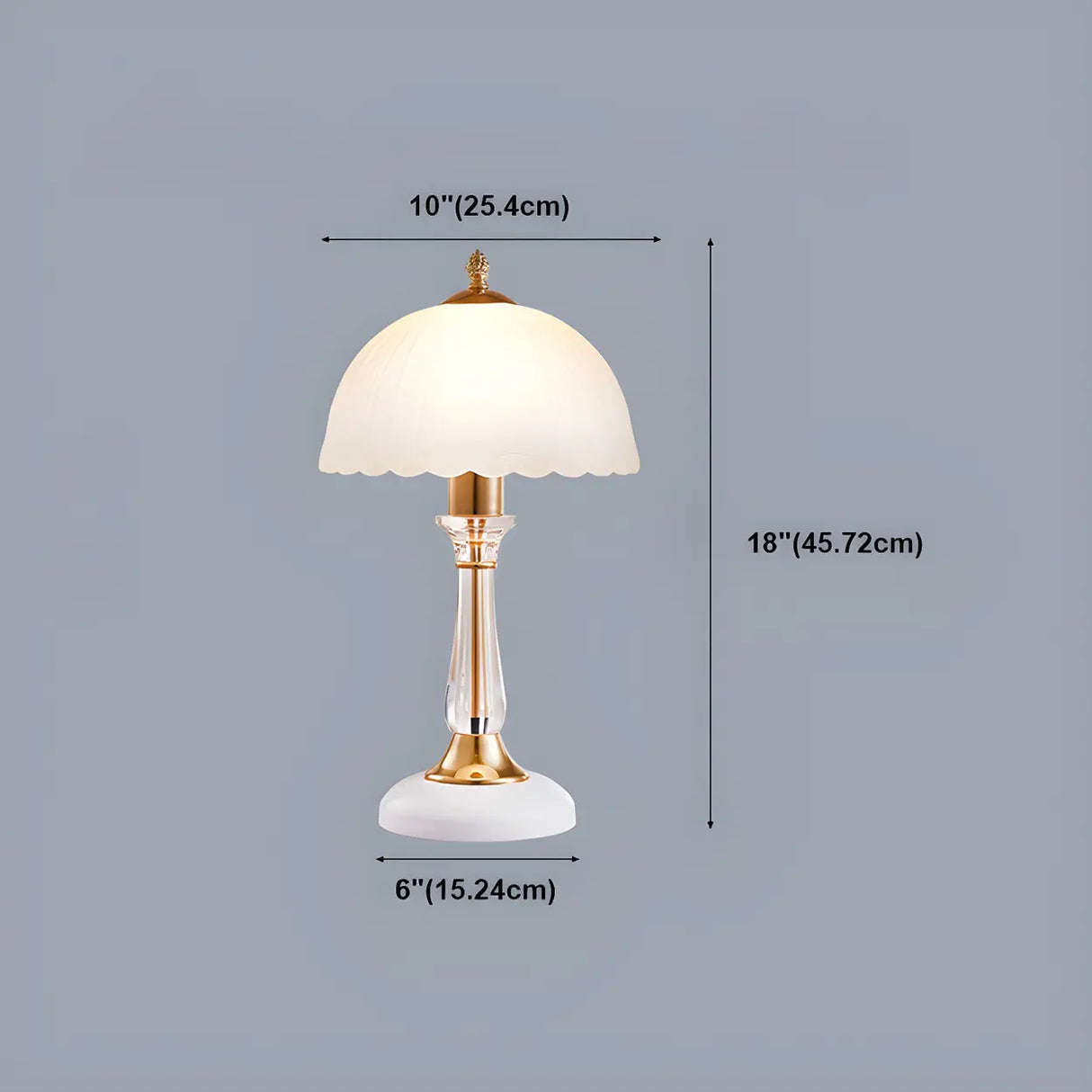 Elegant White Dome Glass Crystal Bedside Table Lamp 