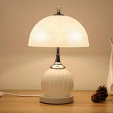 Elegant White Dome Globe Base Glass Bedroom Table Lamp Image - 1