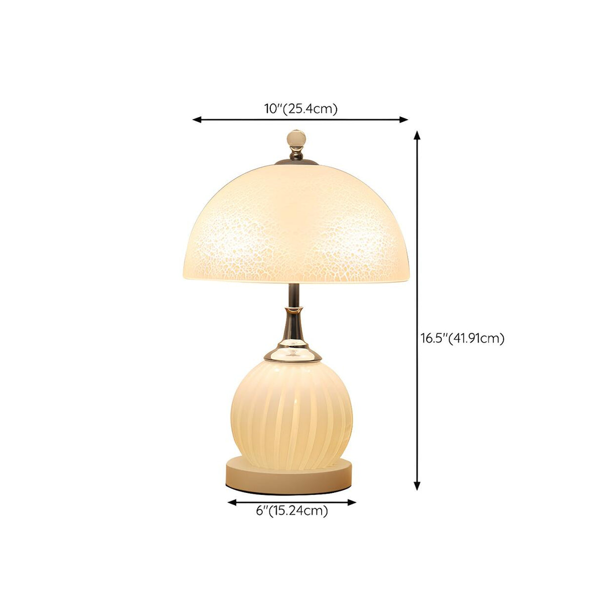 Elegant White Dome Globe Base Glass Bedroom Table Lamp 