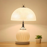 Elegant White Dome Globe Base Glass Bedroom Table Lamp Image - 2