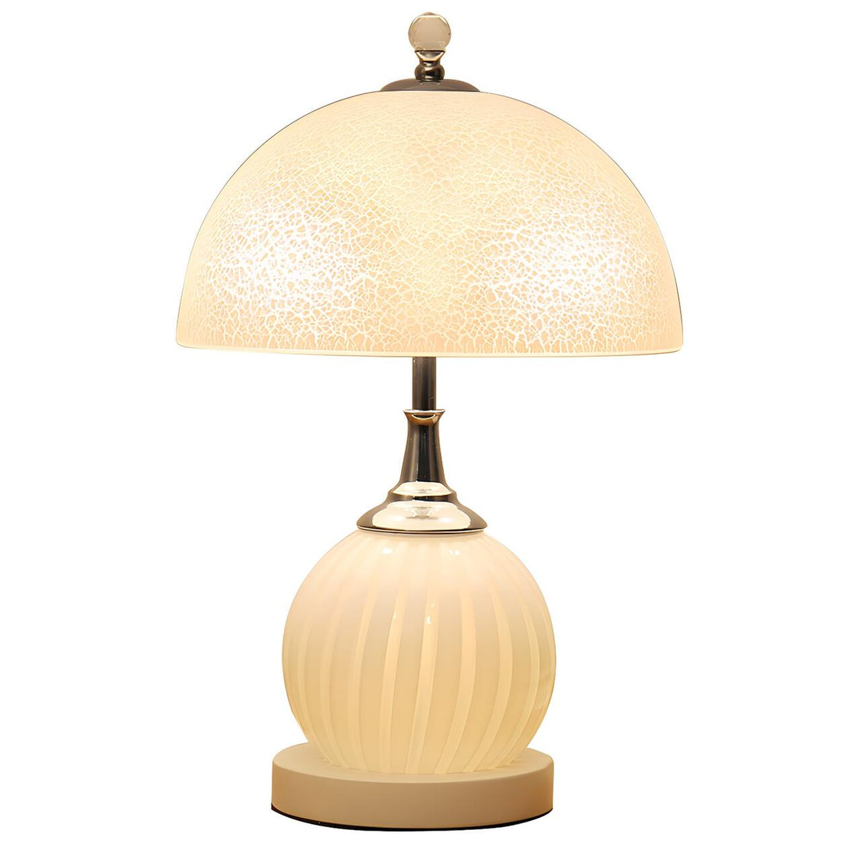 Elegant White Dome Globe Base Glass Bedroom Table Lamp Image - 5