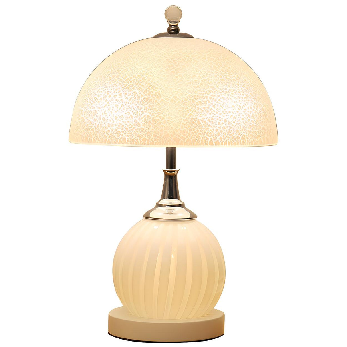 Elegant White Dome Globe Base Glass Bedroom Table Lamp Image - 6