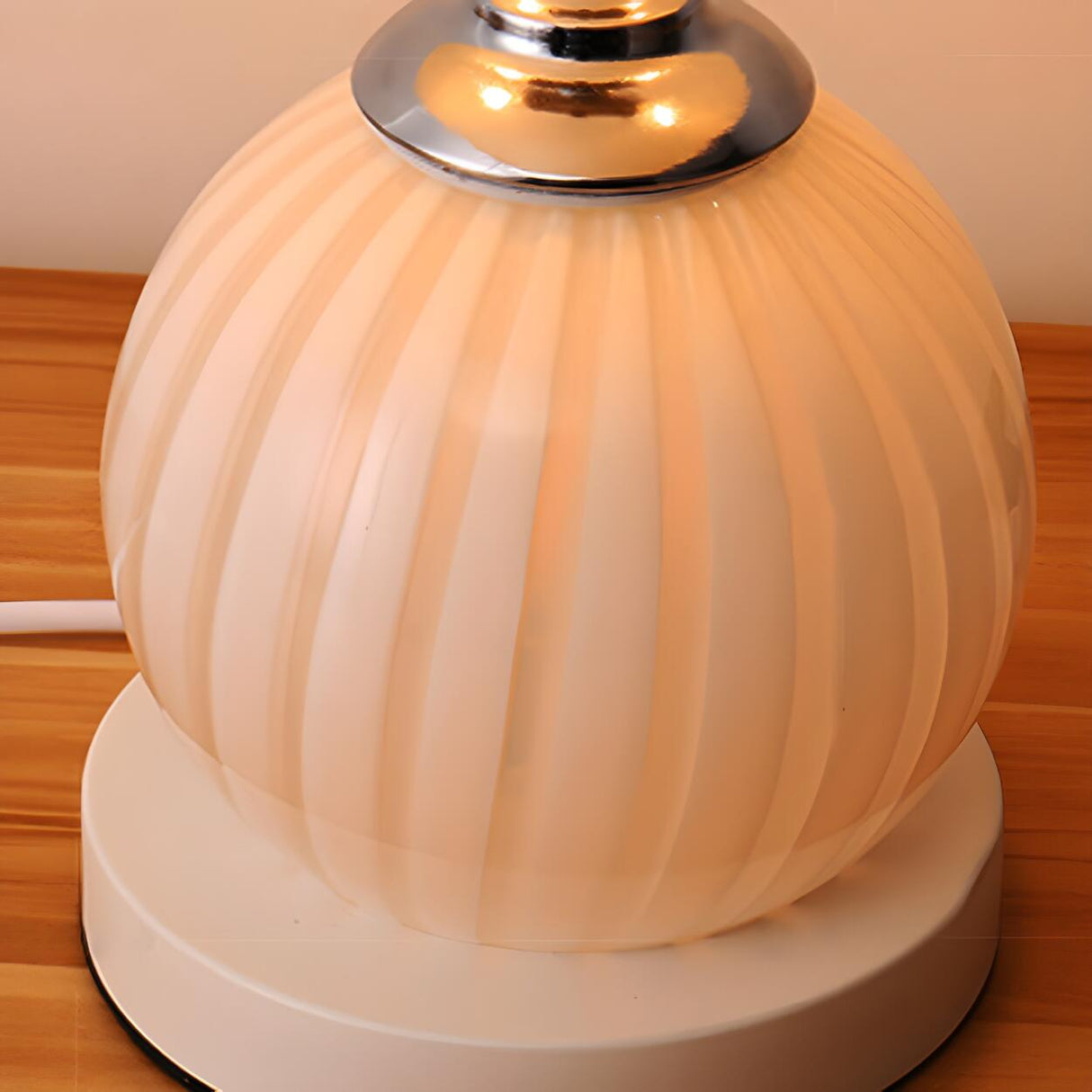 Elegant White Dome Globe Base Glass Bedroom Table Lamp Image - 7