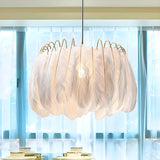 Elegant White Drum Feather  Bedroom Pendant Light Image - 1