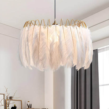 Elegant White Drum Feather  Bedroom Pendant Light Image - 2