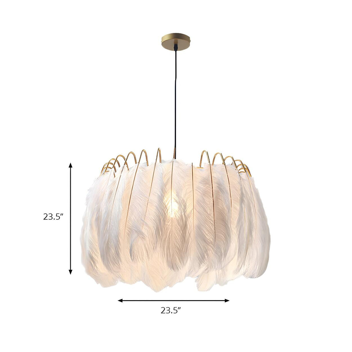 Elegant White Drum Feather  Bedroom Pendant Light Image - 5