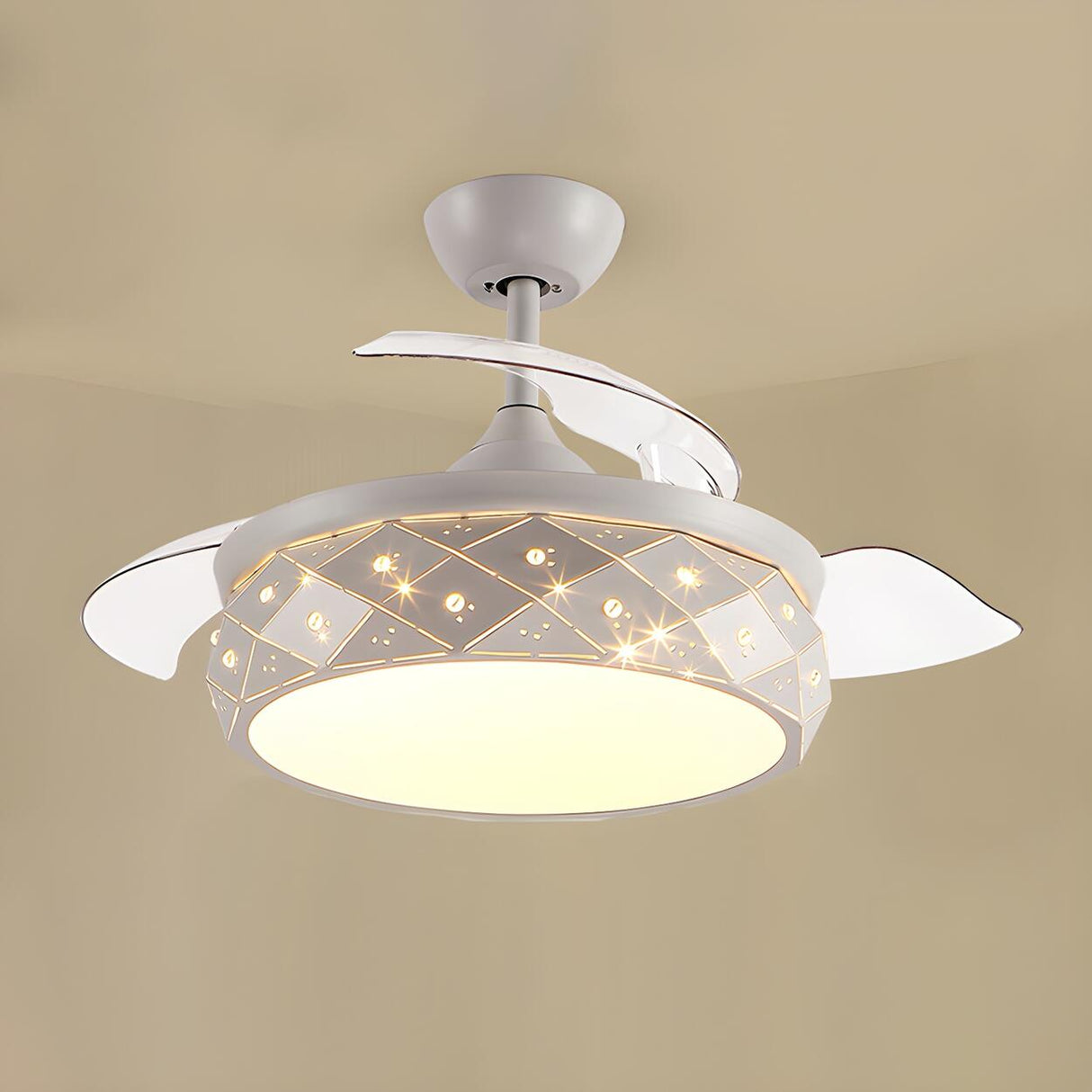 Elegant White Drum Geometric Ceiling Fan With Light Image - 6