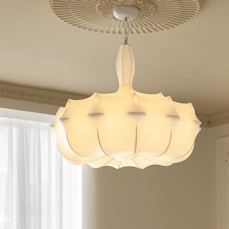 Elegant White Fabric Lotus Drum Chandelier Image - 1