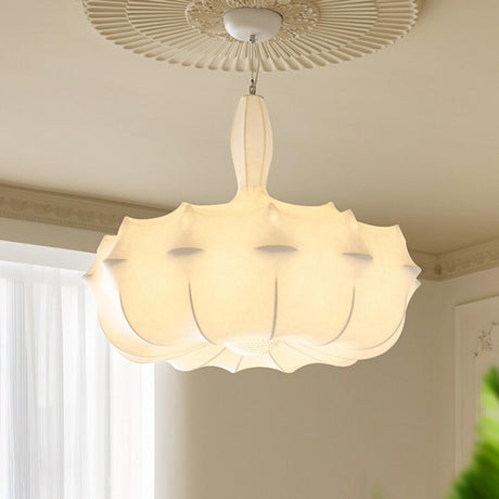 Elegant White Fabric Lotus Drum Chandelier Image - 2