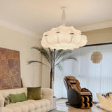 Elegant White Fabric Lotus Drum Chandelier Image - 3