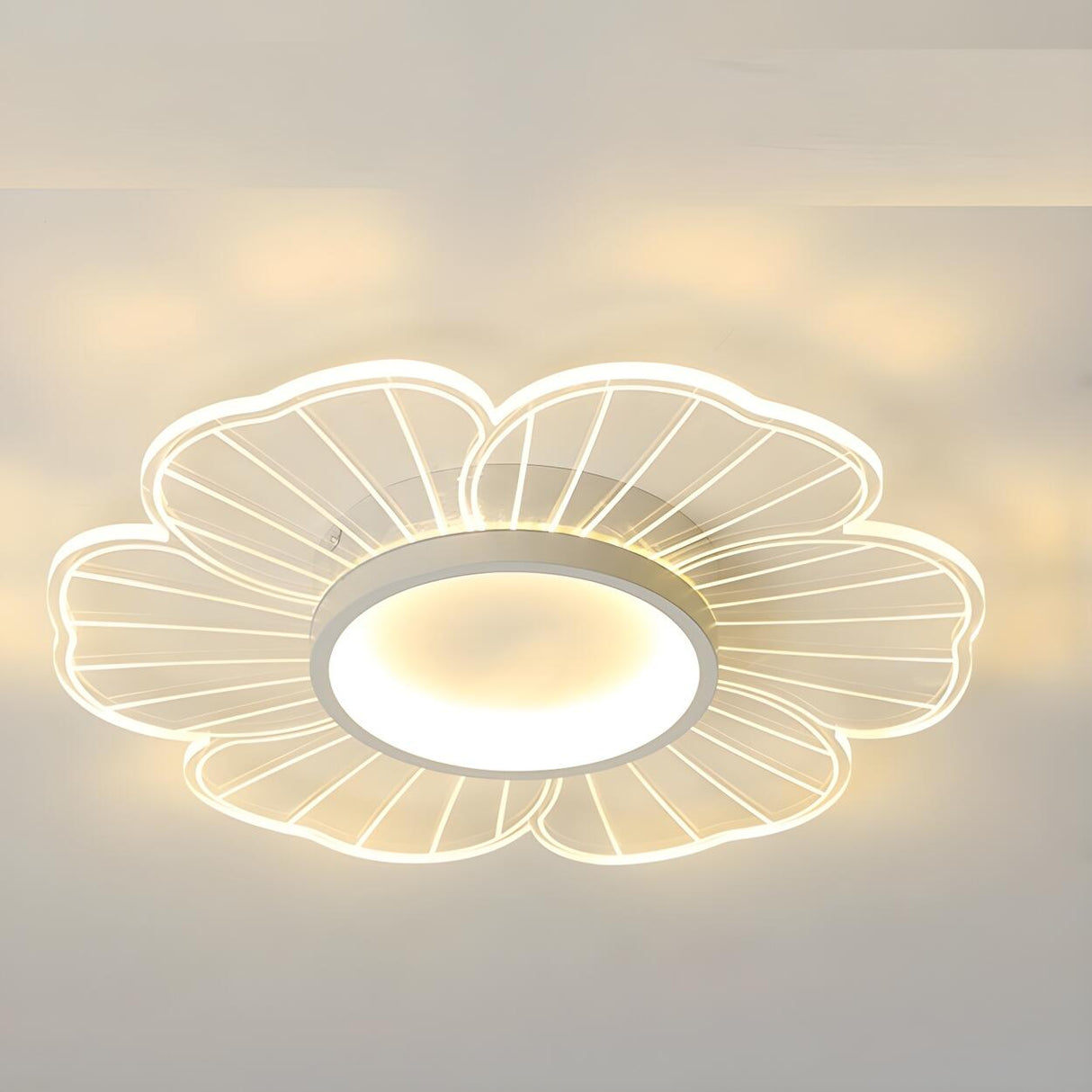 Elegant White Floral Dimmable Semi-Flush Mount Light Image - 6