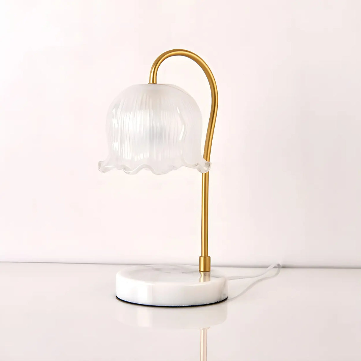 Elegant White Floral Glass Adjustable Light Table Lamp Image - 7