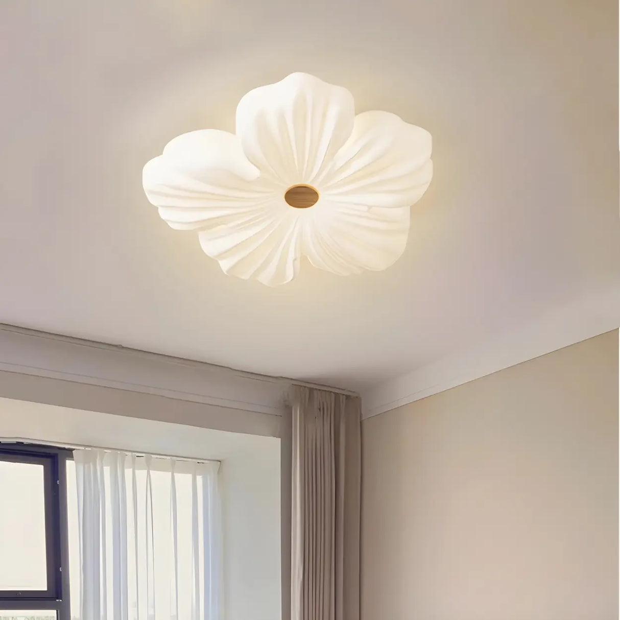 Elegant White Flower Dimmable Flush Mount Ceiling Light Image - 2