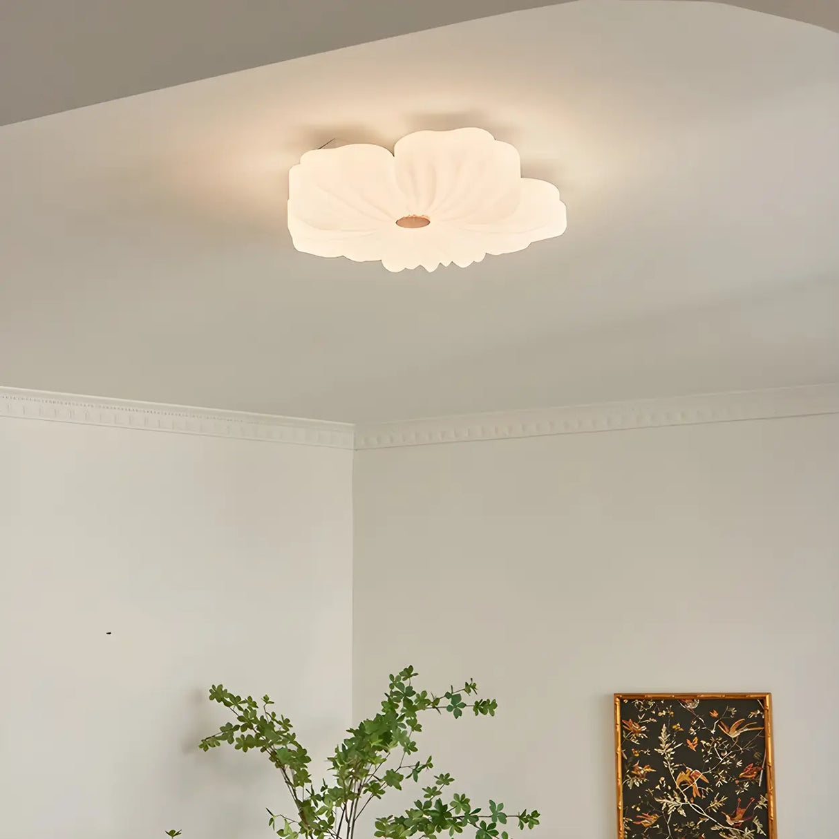 Elegant White Flower Dimmable Flush Mount Ceiling Light Image - 3