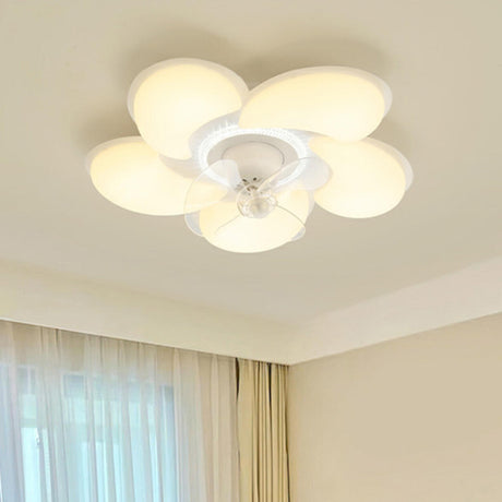 Elegant White Flower Flush LED Ceiling Fan with Light Image - 1