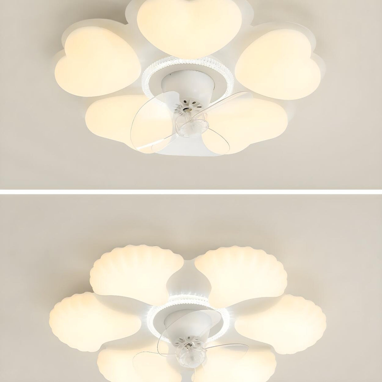 Elegant White Flower Flush LED Ceiling Fan with Light Image - 12